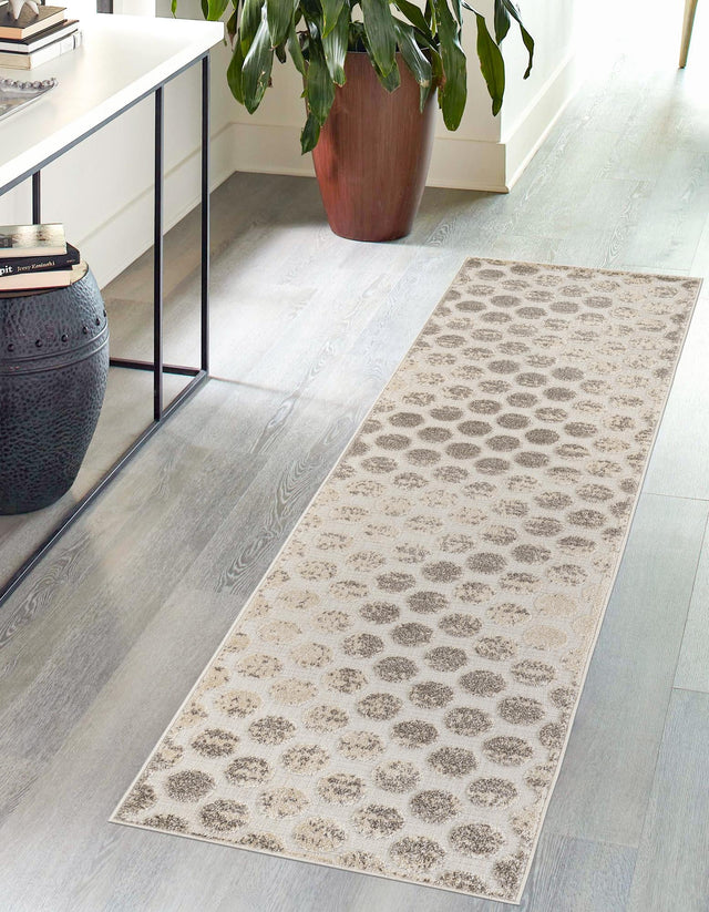 Beige and Ivory 2' x 8' Sabrina Soto Outdoor Runner Area Rug Weather Resistant for Patio, Deck, Terrace, Balcony, Porch Durable Carpet for Exterior Home Design for Sale at Rug Engine