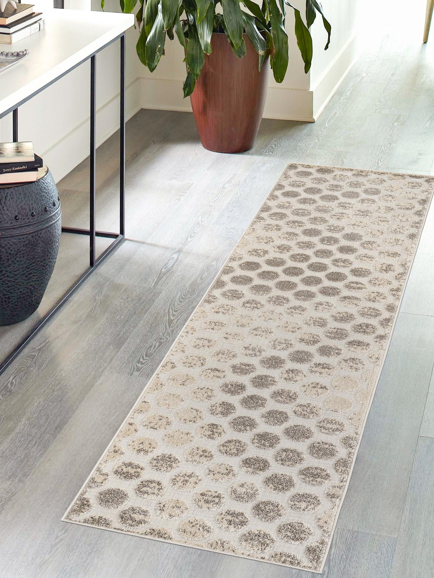 Beige and Ivory 2' 7 x 10' Sabrina Soto Outdoor Runner Area Rug Weather Resistant for Patio, Deck, Terrace, Balcony, Porch Durable Carpet for Exterior Home Design for Sale at Rug Engine