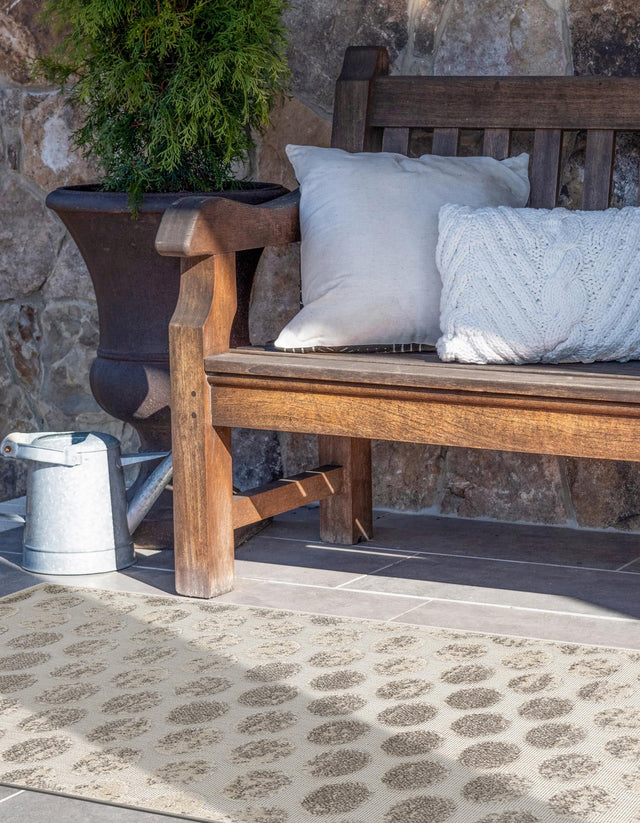 Beige and Ivory 2' x 6' 1 Sabrina Soto Outdoor Runner Area Rug Weather Resistant for Patio, Deck, Terrace, Balcony, Porch Durable Carpet for Exterior Home Design for Sale at Rug Engine