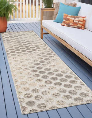 Beige and Ivory 2' x 6' 1 Sabrina Soto Outdoor Runner Area Rug Weather Resistant for Patio, Deck, Terrace, Balcony, Porch Durable Carpet for Exterior Home Design for Sale at Rug Engine