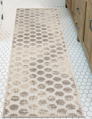 Beige and Ivory 2' x 6' 1 Sabrina Soto Outdoor Runner Area Rug Weather Resistant for Patio, Deck, Terrace, Balcony, Porch Durable Carpet for Exterior Home Design for Sale at Rug Engine