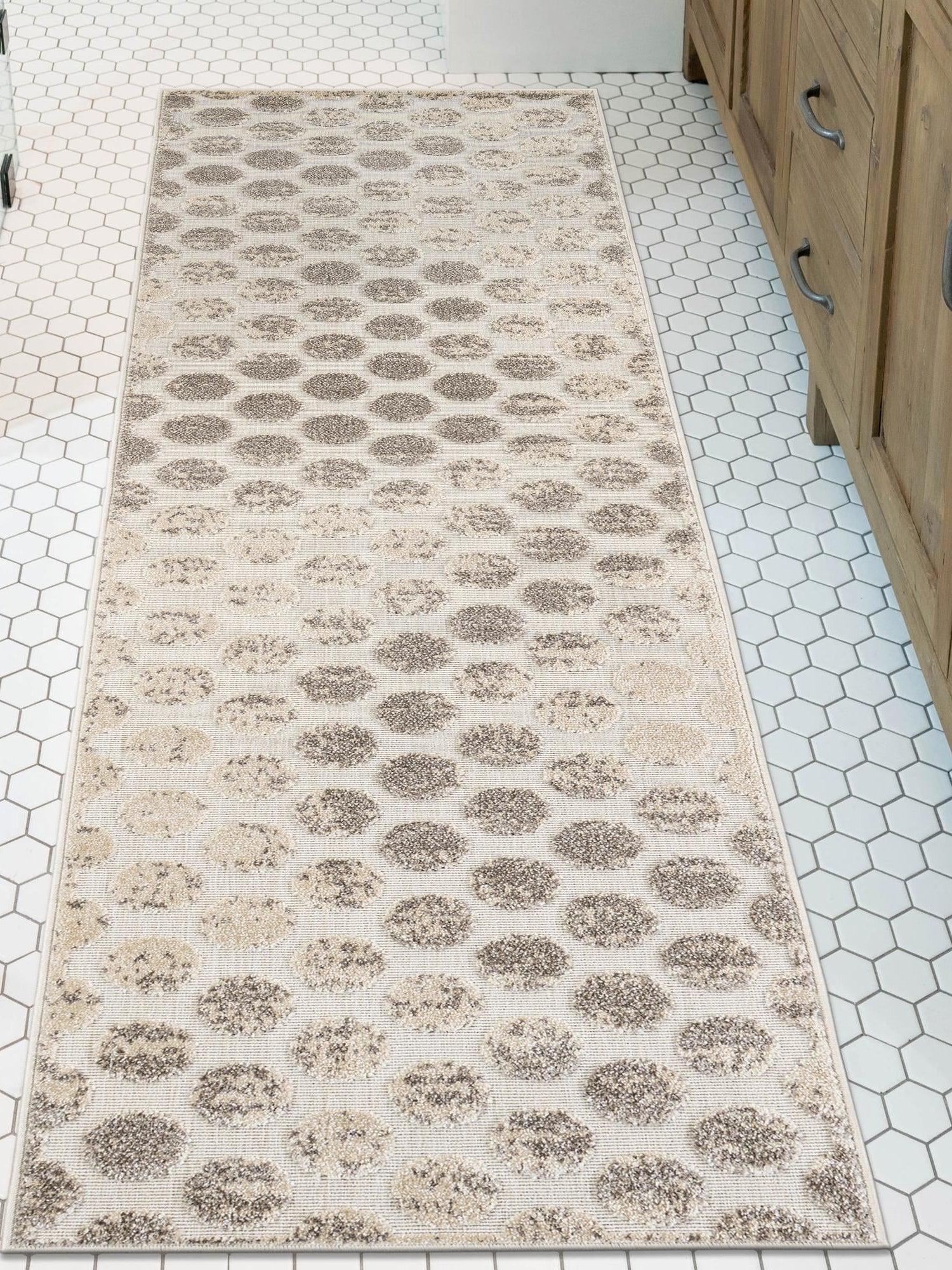 Beige and Ivory 2' 7 x 10' Sabrina Soto Outdoor Runner Area Rug Weather Resistant for Patio, Deck, Terrace, Balcony, Porch Durable Carpet for Exterior Home Design for Sale at Rug Engine