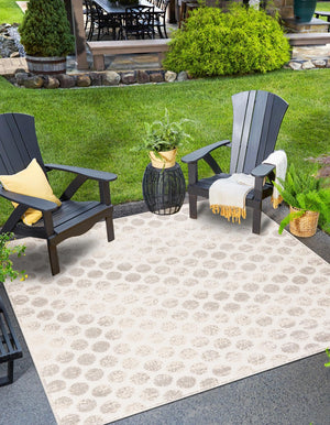 Beige and Ivory 7' 10 x 7' 10 Sabrina Soto Outdoor Square Area Rug Weather Resistant for Patio, Deck, Terrace, Balcony, Porch Durable Carpet for Exterior Home Design for Sale at Rug Engine