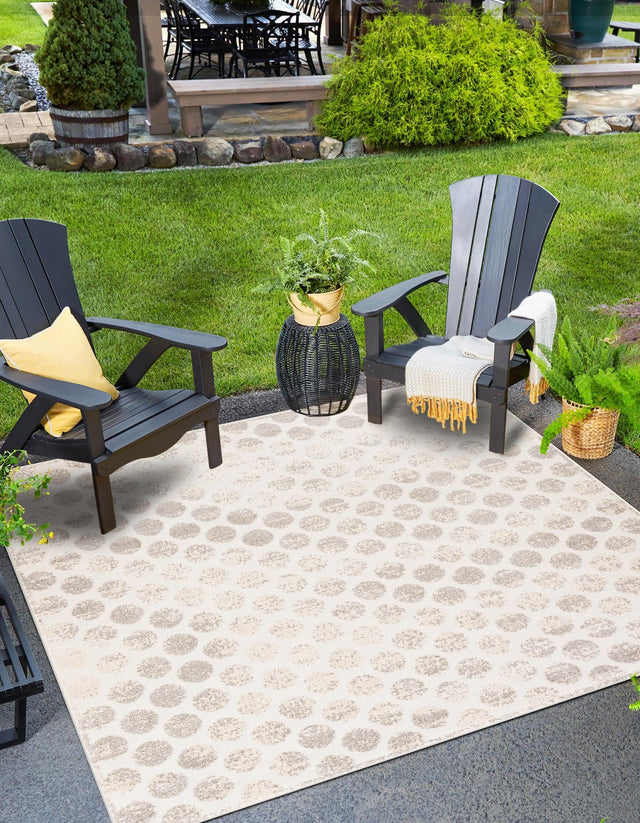 Beige and Ivory 7' 10 x 7' 10 Sabrina Soto Outdoor Square Area Rug Weather Resistant for Patio, Deck, Terrace, Balcony, Porch Durable Carpet for Exterior Home Design for Sale at Rug Engine