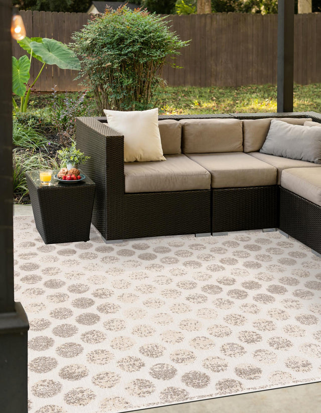 Beige and Ivory 7' 10 x 7' 10 Sabrina Soto Outdoor Square Area Rug Weather Resistant for Patio, Deck, Terrace, Balcony, Porch Durable Carpet for Exterior Home Design for Sale at Rug Engine