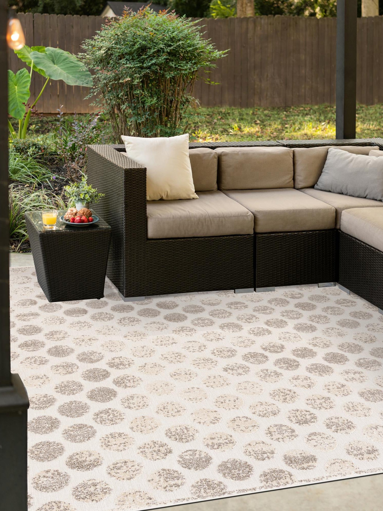 Beige and Ivory 10' x 10' Sabrina Soto Outdoor Square Area Rug Weather Resistant for Patio, Deck, Terrace, Balcony, Porch Durable Carpet for Exterior Home Design for Sale at Rug Engine