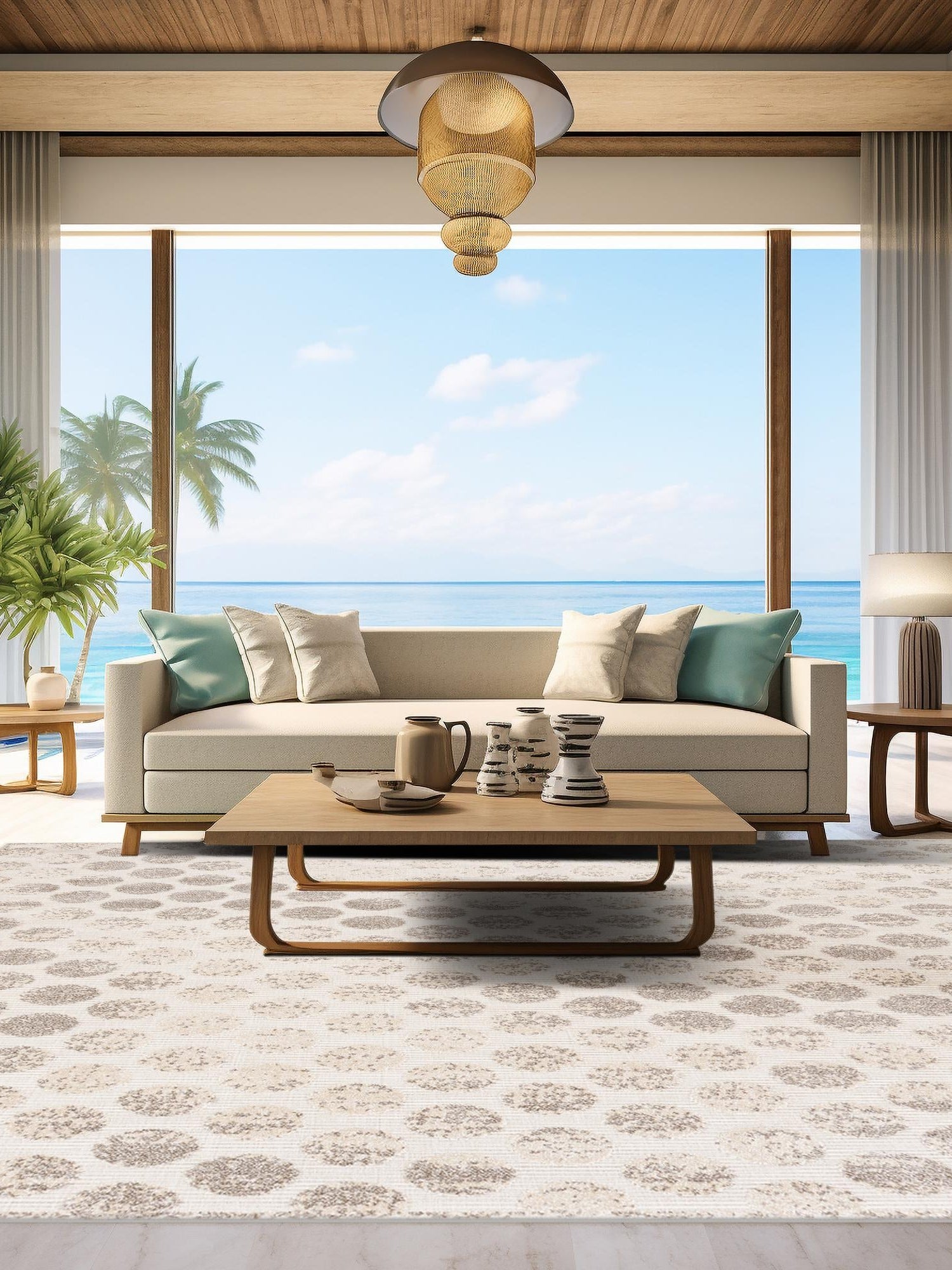 Beige and Ivory 10' x 10' Sabrina Soto Outdoor Square Area Rug Weather Resistant for Patio, Deck, Terrace, Balcony, Porch Durable Carpet for Exterior Home Design for Sale at Rug Engine