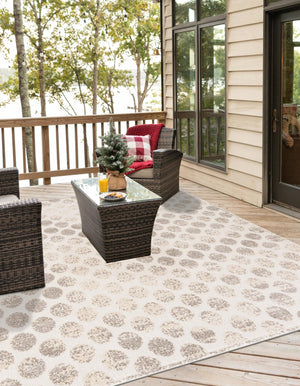 Beige and Ivory 7' 10 x 7' 10 Sabrina Soto Outdoor Square Area Rug Weather Resistant for Patio, Deck, Terrace, Balcony, Porch Durable Carpet for Exterior Home Design for Sale at Rug Engine