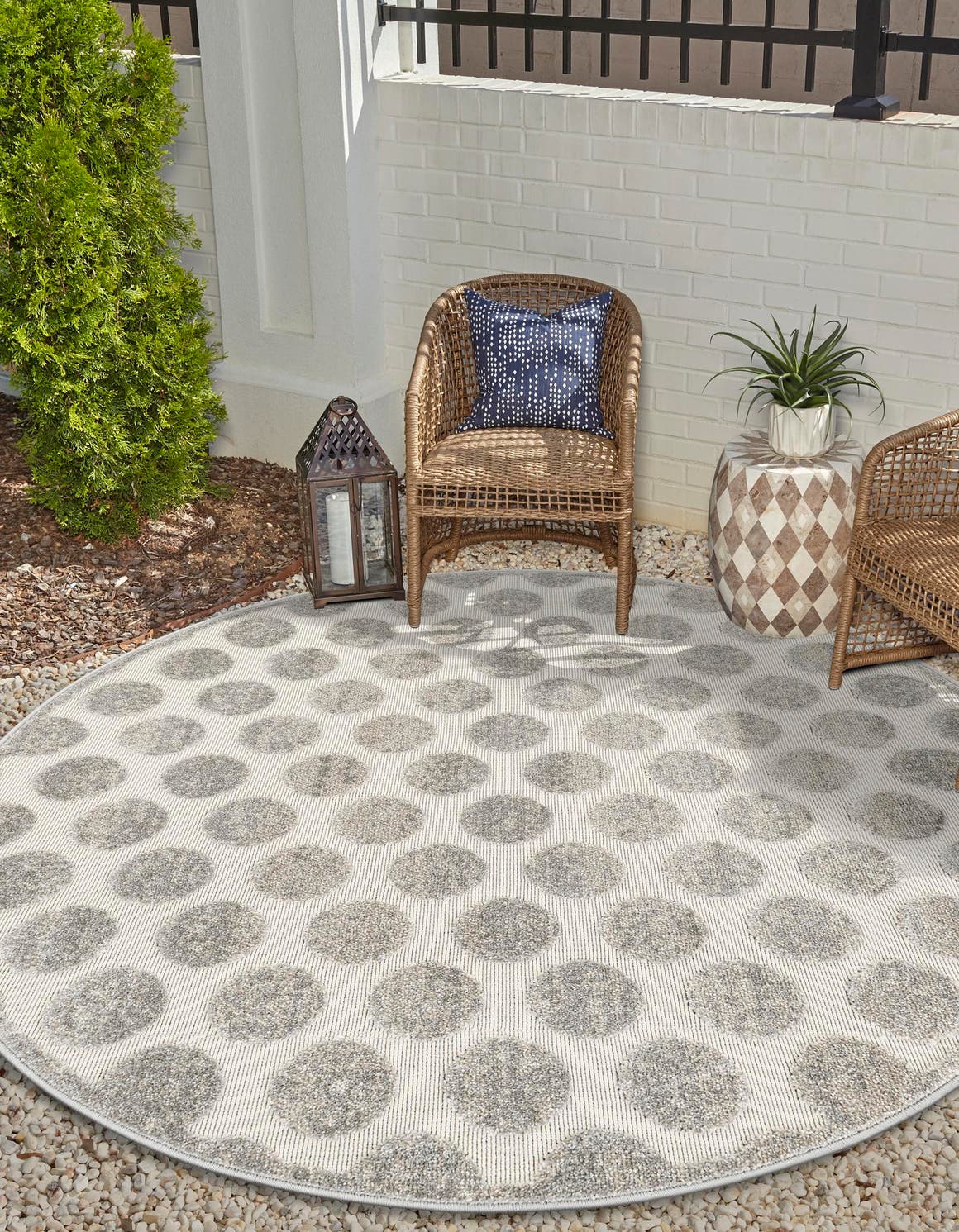 Gray 10' x 10' Sabrina Soto Outdoor Round Area Rug Weather Resistant for Patio, Deck, Terrace, Balcony, Porch Durable Carpet for Exterior Home Design for Sale at Rug Engine