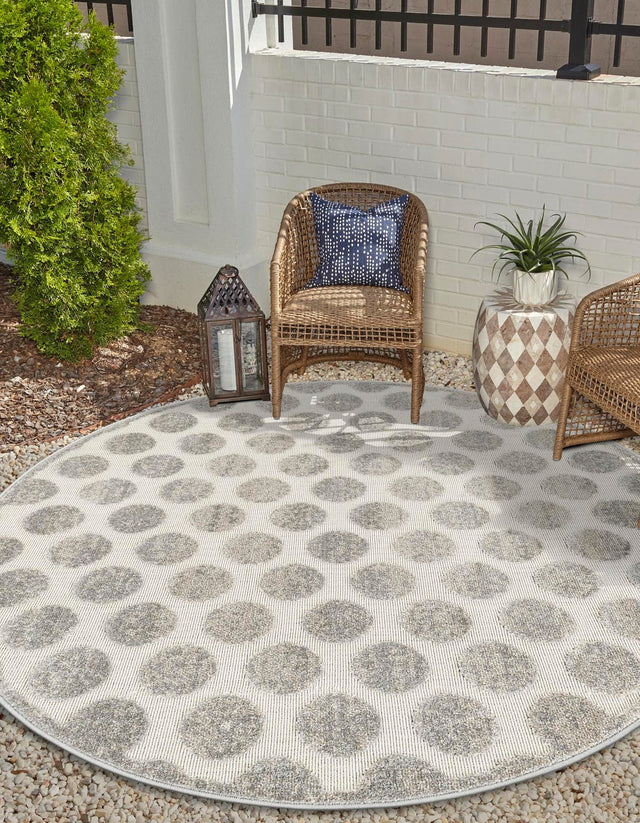 Gray 10' x 10' Sabrina Soto Outdoor Round Area Rug Weather Resistant for Patio, Deck, Terrace, Balcony, Porch Durable Carpet for Exterior Home Design for Sale at Rug Engine