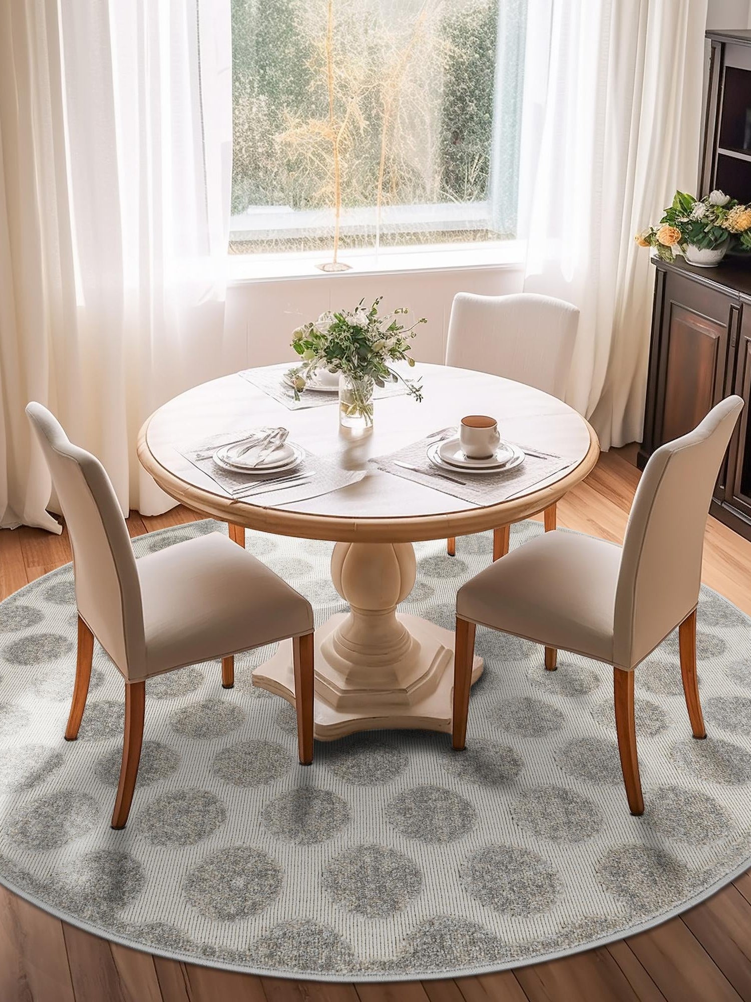 Gray 10' x 10' Sabrina Soto Outdoor Round Area Rug Weather Resistant for Patio, Deck, Terrace, Balcony, Porch Durable Carpet for Exterior Home Design for Sale at Rug Engine
