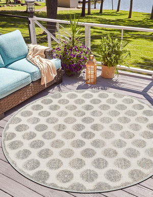 Gray 5' 1 x 5' 1 Sabrina Soto Outdoor Round Area Rug Weather Resistant for Patio, Deck, Terrace, Balcony, Porch Durable Carpet for Exterior Home Design for Sale at Rug Engine