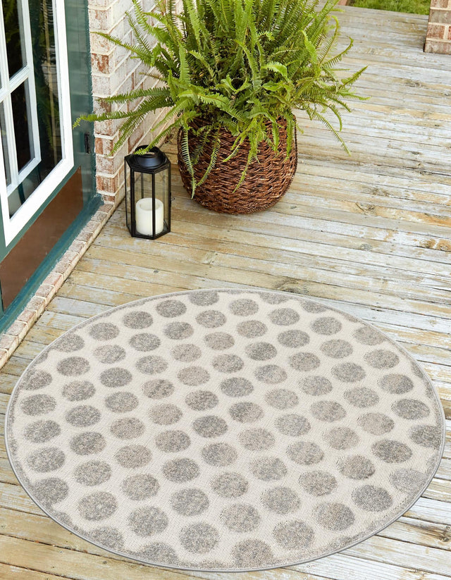 Gray 10' x 10' Sabrina Soto Outdoor Round Area Rug Weather Resistant for Patio, Deck, Terrace, Balcony, Porch Durable Carpet for Exterior Home Design for Sale at Rug Engine