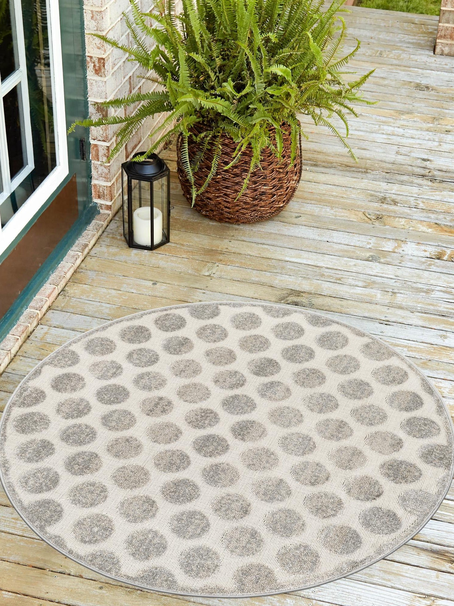 Gray 5' 1 x 5' 1 Sabrina Soto Outdoor Round Area Rug Weather Resistant for Patio, Deck, Terrace, Balcony, Porch Durable Carpet for Exterior Home Design for Sale at Rug Engine