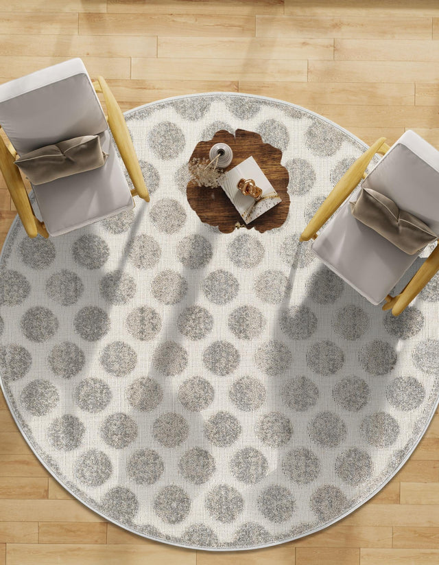 Gray 5' 1 x 5' 1 Sabrina Soto Outdoor Round Area Rug Weather Resistant for Patio, Deck, Terrace, Balcony, Porch Durable Carpet for Exterior Home Design for Sale at Rug Engine