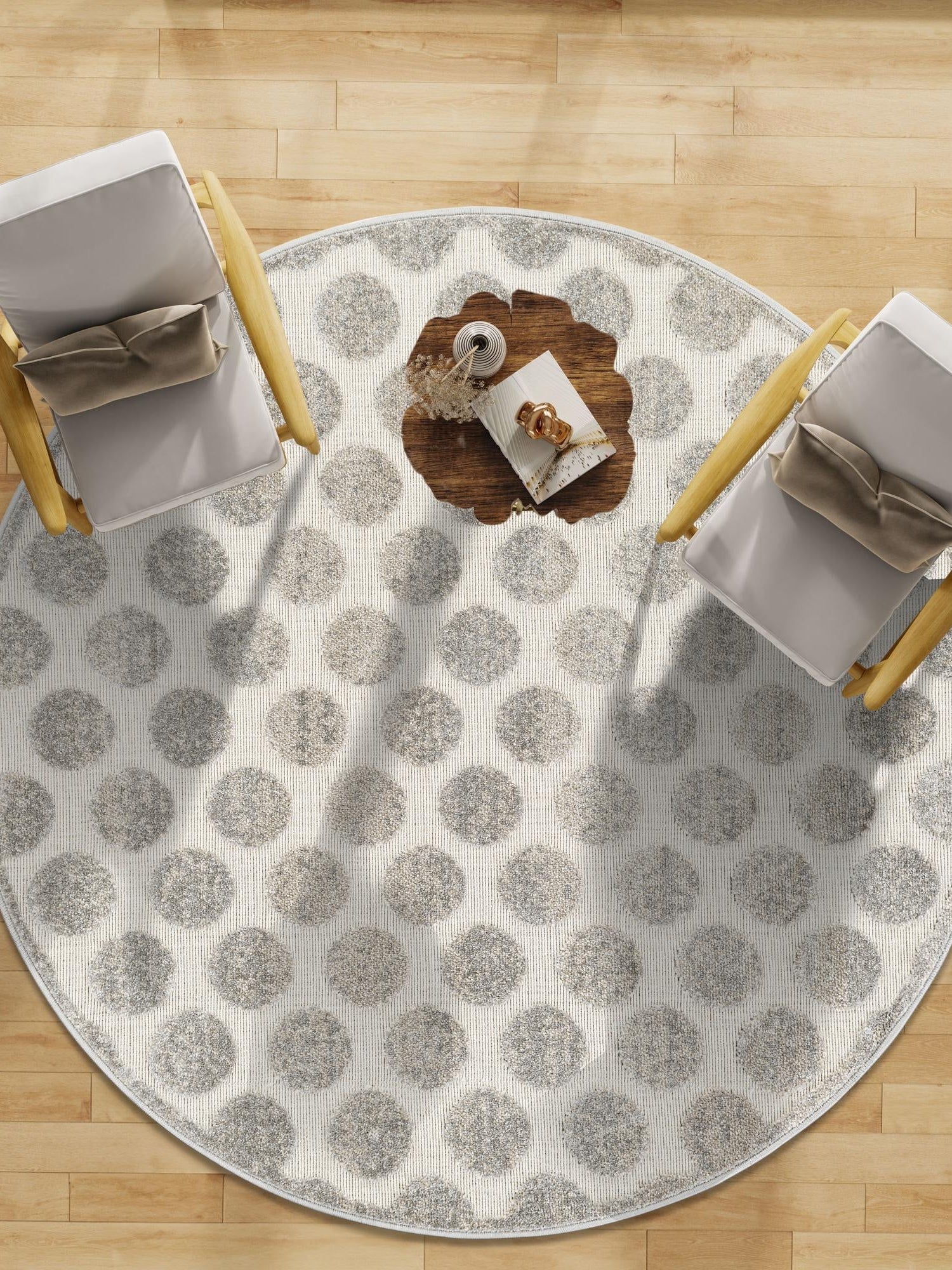 Gray 3' 1 x 3' 1 Sabrina Soto Outdoor Round Area Rug Weather Resistant for Patio, Deck, Terrace, Balcony, Porch Durable Carpet for Exterior Home Design for Sale at Rug Engine