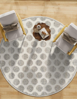 Gray 3' 1 x 3' 1 Sabrina Soto Outdoor Round Area Rug Weather Resistant for Patio, Deck, Terrace, Balcony, Porch Durable Carpet for Exterior Home Design for Sale at Rug Engine