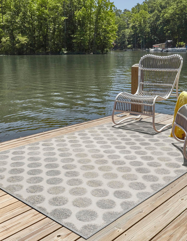 Gray 4' 1 x 6' 1 Sabrina Soto Outdoor Rectangle Area Rug Weather Resistant for Patio, Deck, Terrace, Balcony, Porch Durable Carpet for Exterior Home Design for Sale at Rug Engine