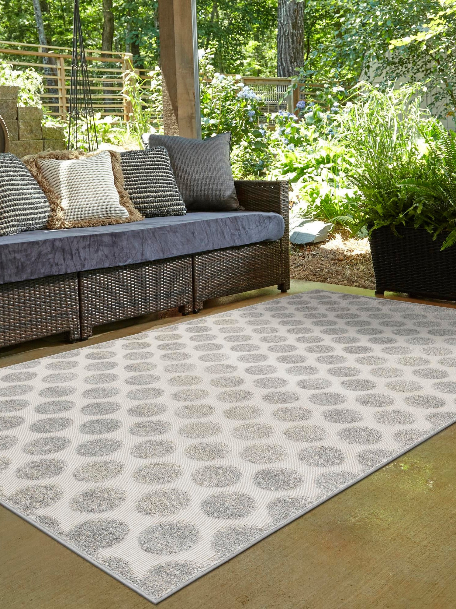 Gray 5' 1 x 8' Sabrina Soto Outdoor Rectangle Area Rug Weather Resistant for Patio, Deck, Terrace, Balcony, Porch Durable Carpet for Exterior Home Design for Sale at Rug Engine