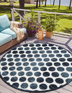 Navy Blue 5' 1 x 5' 1 Sabrina Soto Outdoor Round Area Rug Weather Resistant for Patio, Deck, Terrace, Balcony, Porch Durable Carpet for Exterior Home Design for Sale at Rug Engine