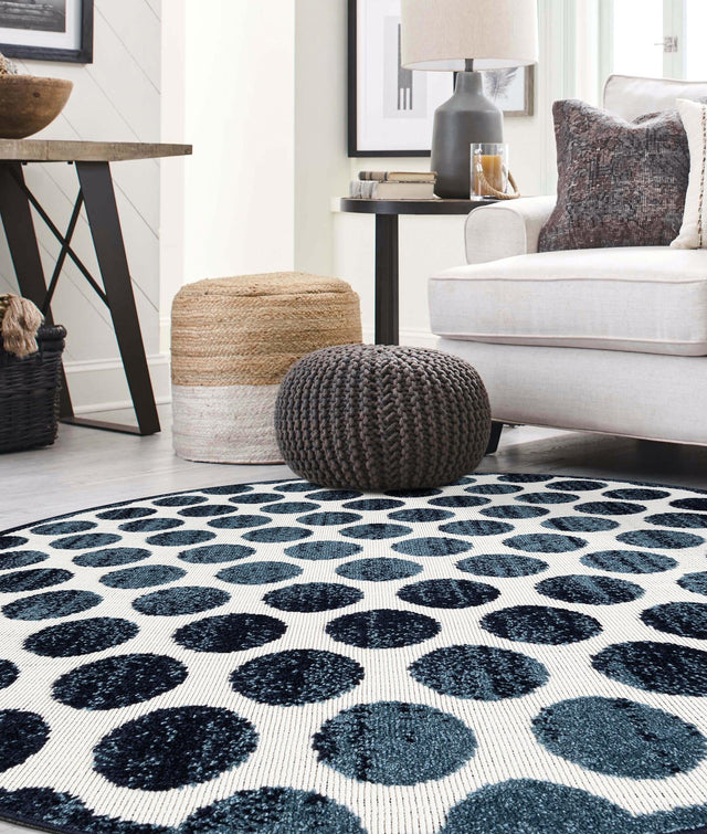 Navy Blue 3' 1 x 3' 1 Sabrina Soto Outdoor Round Area Rug Weather Resistant for Patio, Deck, Terrace, Balcony, Porch Durable Carpet for Exterior Home Design for Sale at Rug Engine