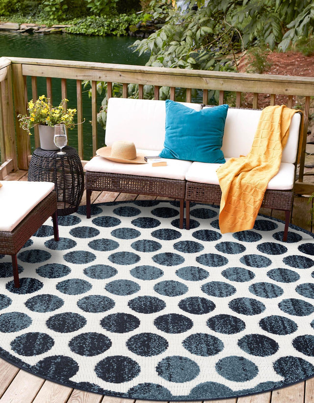 Navy Blue 3' 1 x 3' 1 Sabrina Soto Outdoor Round Area Rug Weather Resistant for Patio, Deck, Terrace, Balcony, Porch Durable Carpet for Exterior Home Design for Sale at Rug Engine