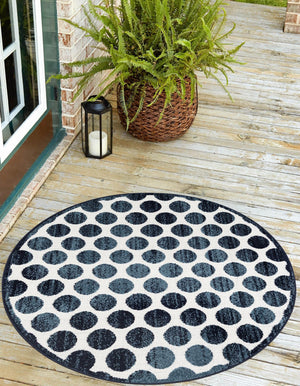 Navy Blue 10' x 10' Sabrina Soto Outdoor Round Area Rug Weather Resistant for Patio, Deck, Terrace, Balcony, Porch Durable Carpet for Exterior Home Design for Sale at Rug Engine