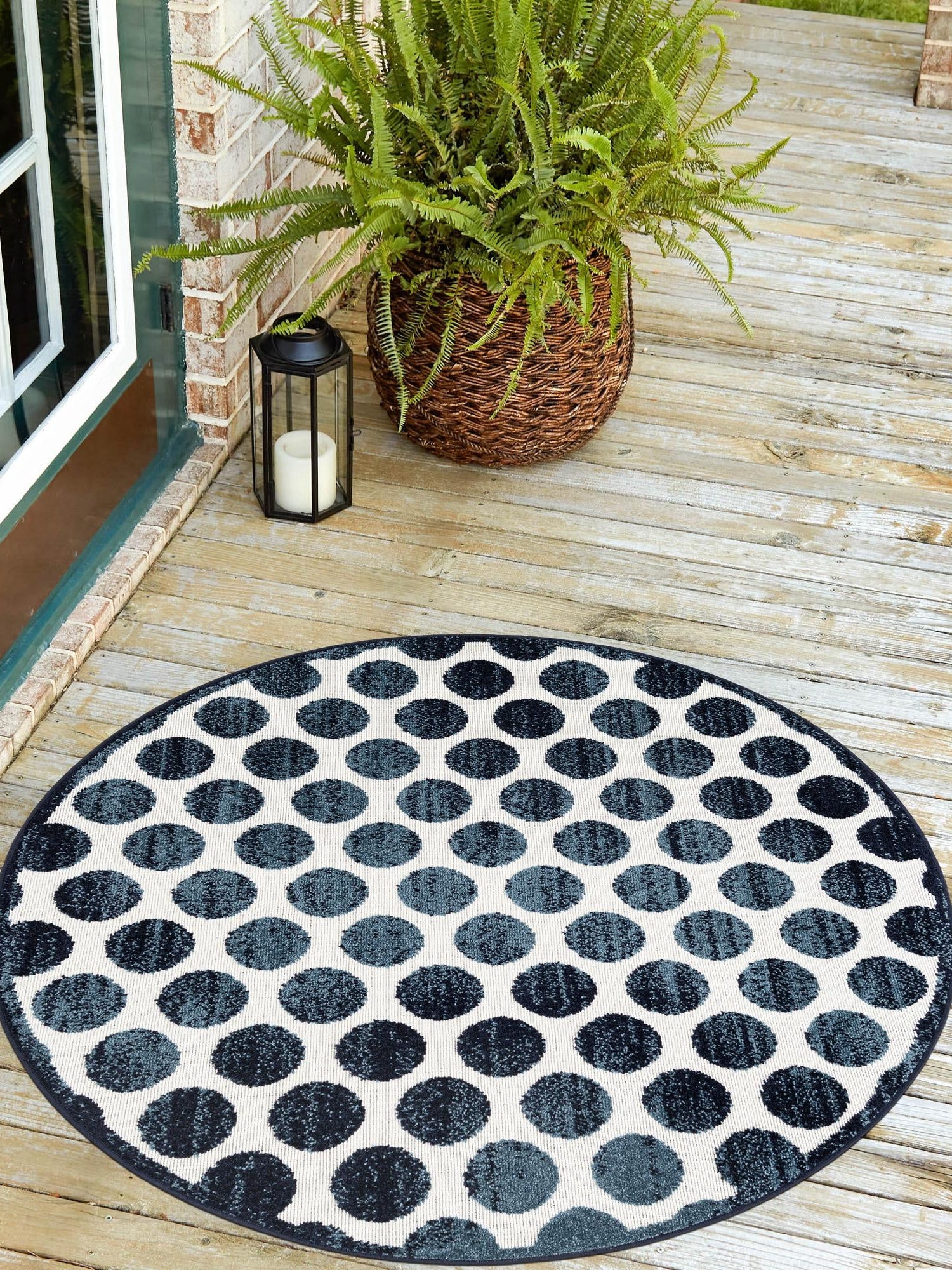 Navy Blue 5' 1 x 5' 1 Sabrina Soto Outdoor Round Area Rug Weather Resistant for Patio, Deck, Terrace, Balcony, Porch Durable Carpet for Exterior Home Design for Sale at Rug Engine