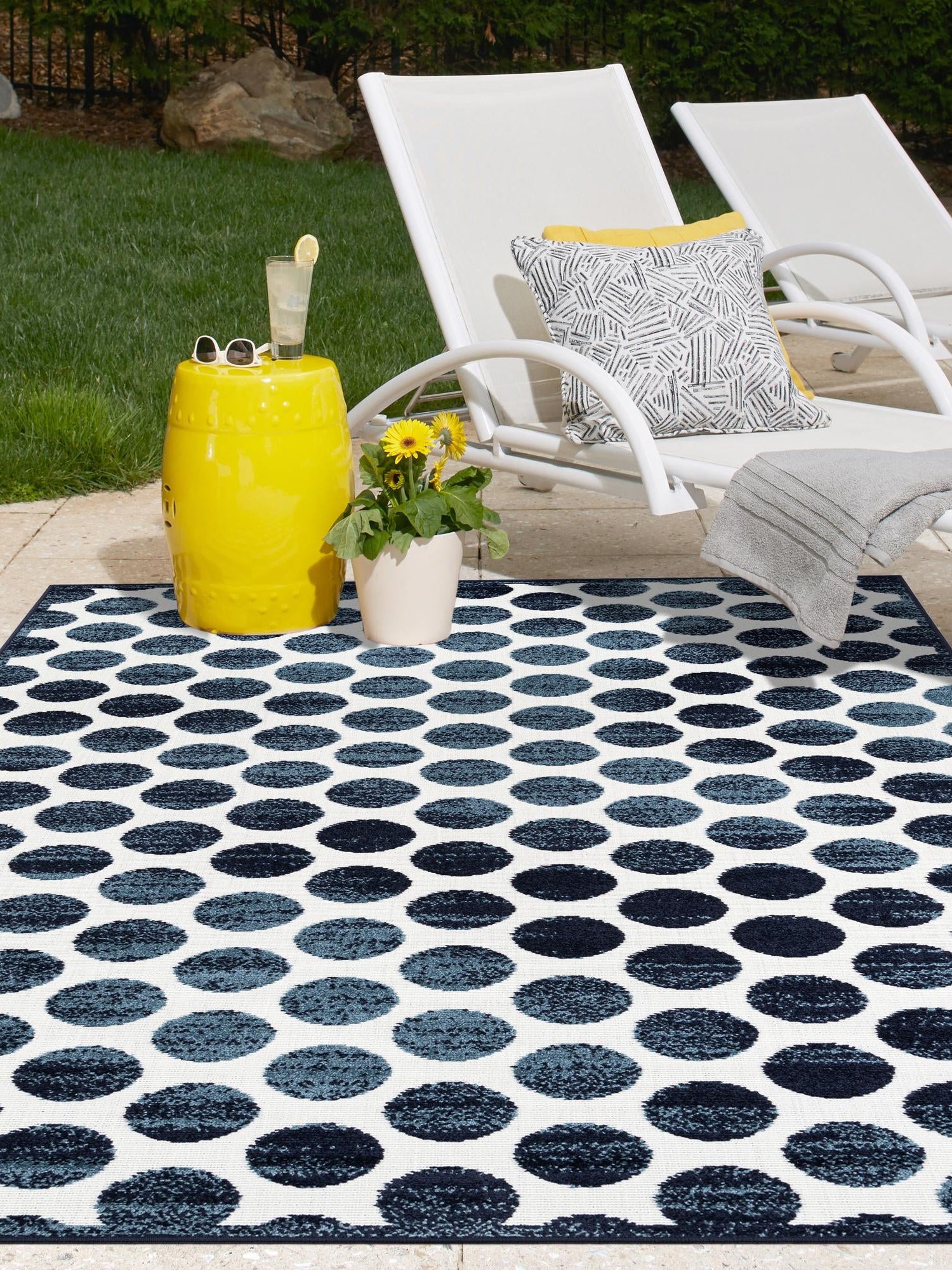 Navy Blue 10' x 14' 1 Sabrina Soto Outdoor Rectangle Area Rug Weather Resistant for Patio, Deck, Terrace, Balcony, Porch Durable Carpet for Exterior Home Design for Sale at Rug Engine