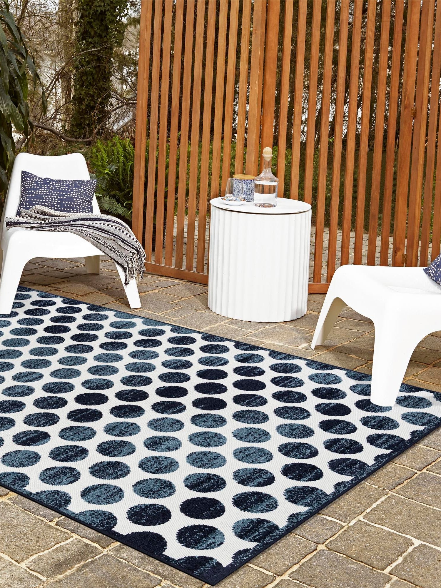 Navy Blue 9' x 12' Sabrina Soto Outdoor Rectangle Area Rug Weather Resistant for Patio, Deck, Terrace, Balcony, Porch Durable Carpet for Exterior Home Design for Sale at Rug Engine