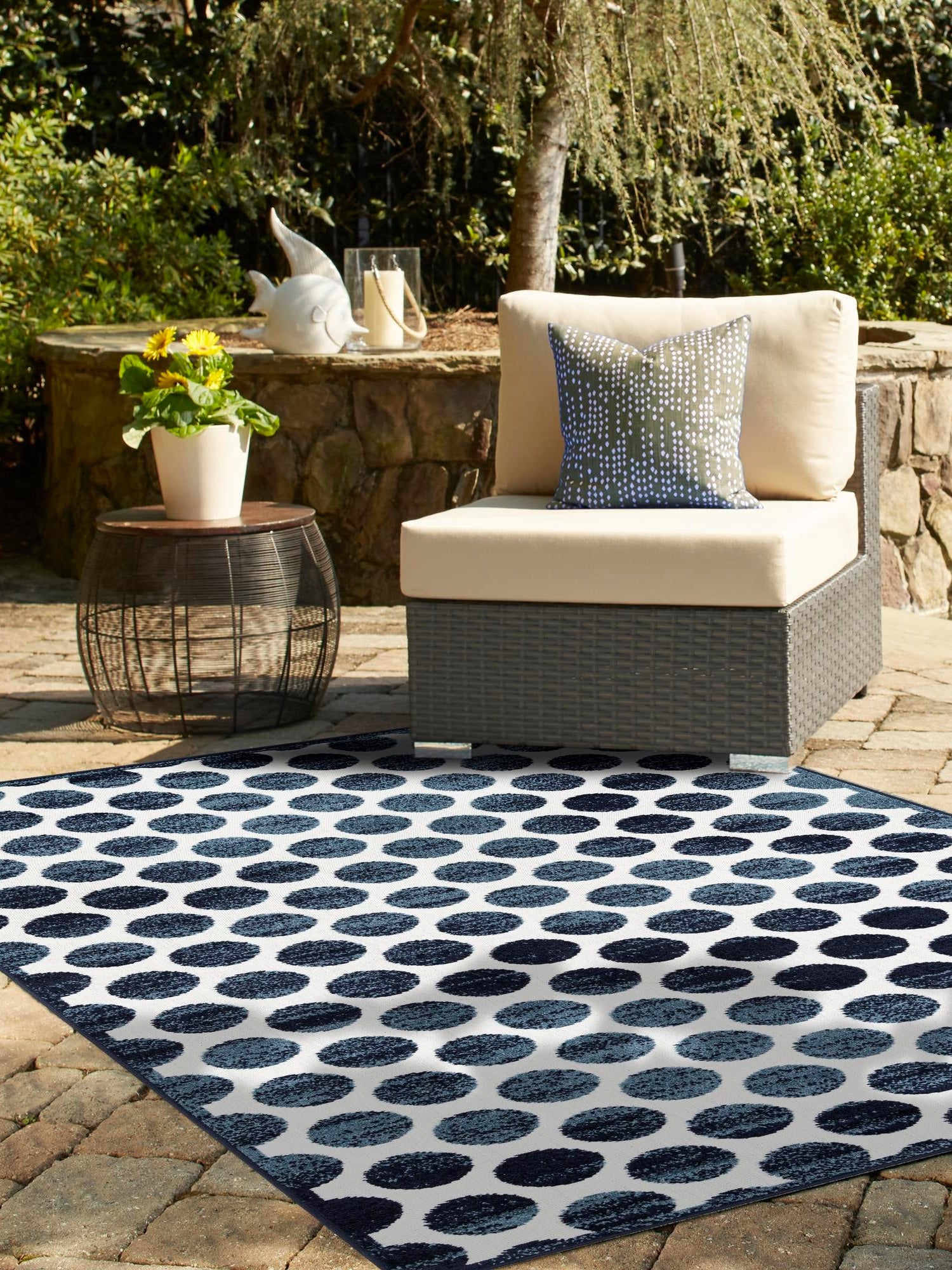 Navy Blue 5' 1 x 8' Sabrina Soto Outdoor Rectangle Area Rug Weather Resistant for Patio, Deck, Terrace, Balcony, Porch Durable Carpet for Exterior Home Design for Sale at Rug Engine