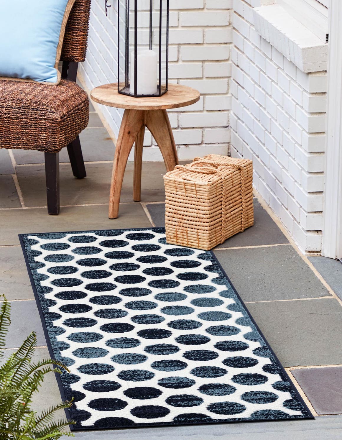 Navy Blue 2' x 8' Sabrina Soto Outdoor Runner Area Rug Weather Resistant for Patio, Deck, Terrace, Balcony, Porch Durable Carpet for Exterior Home Design for Sale at Rug Engine