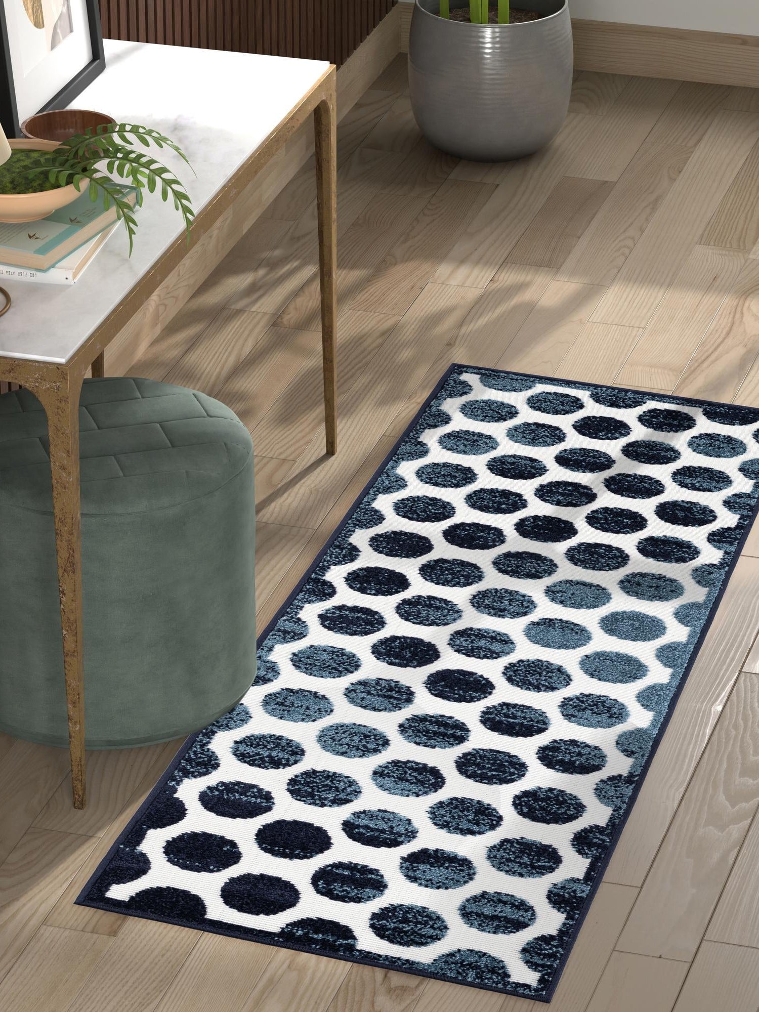 Navy Blue 2' x 8' Sabrina Soto Outdoor Runner Area Rug Weather Resistant for Patio, Deck, Terrace, Balcony, Porch Durable Carpet for Exterior Home Design for Sale at Rug Engine