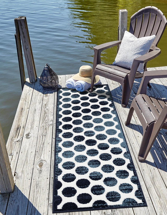 Navy Blue 2' 7 x 12' Sabrina Soto Outdoor Runner Area Rug Weather Resistant for Patio, Deck, Terrace, Balcony, Porch Durable Carpet for Exterior Home Design for Sale at Rug Engine