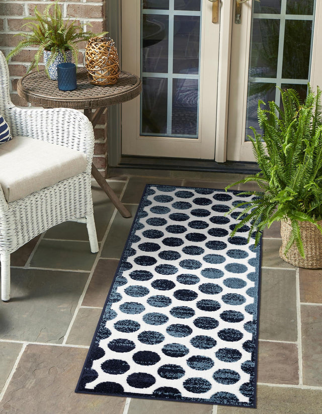 Navy Blue 2' x 6' 1 Sabrina Soto Outdoor Runner Area Rug Weather Resistant for Patio, Deck, Terrace, Balcony, Porch Durable Carpet for Exterior Home Design for Sale at Rug Engine