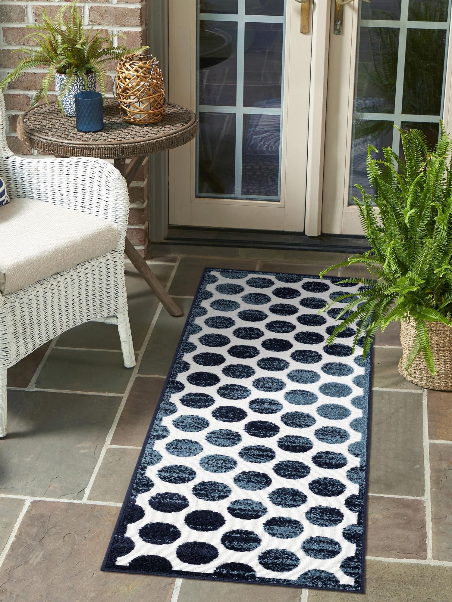 Navy Blue 2' x 8' Sabrina Soto Outdoor Runner Area Rug Weather Resistant for Patio, Deck, Terrace, Balcony, Porch Durable Carpet for Exterior Home Design for Sale at Rug Engine