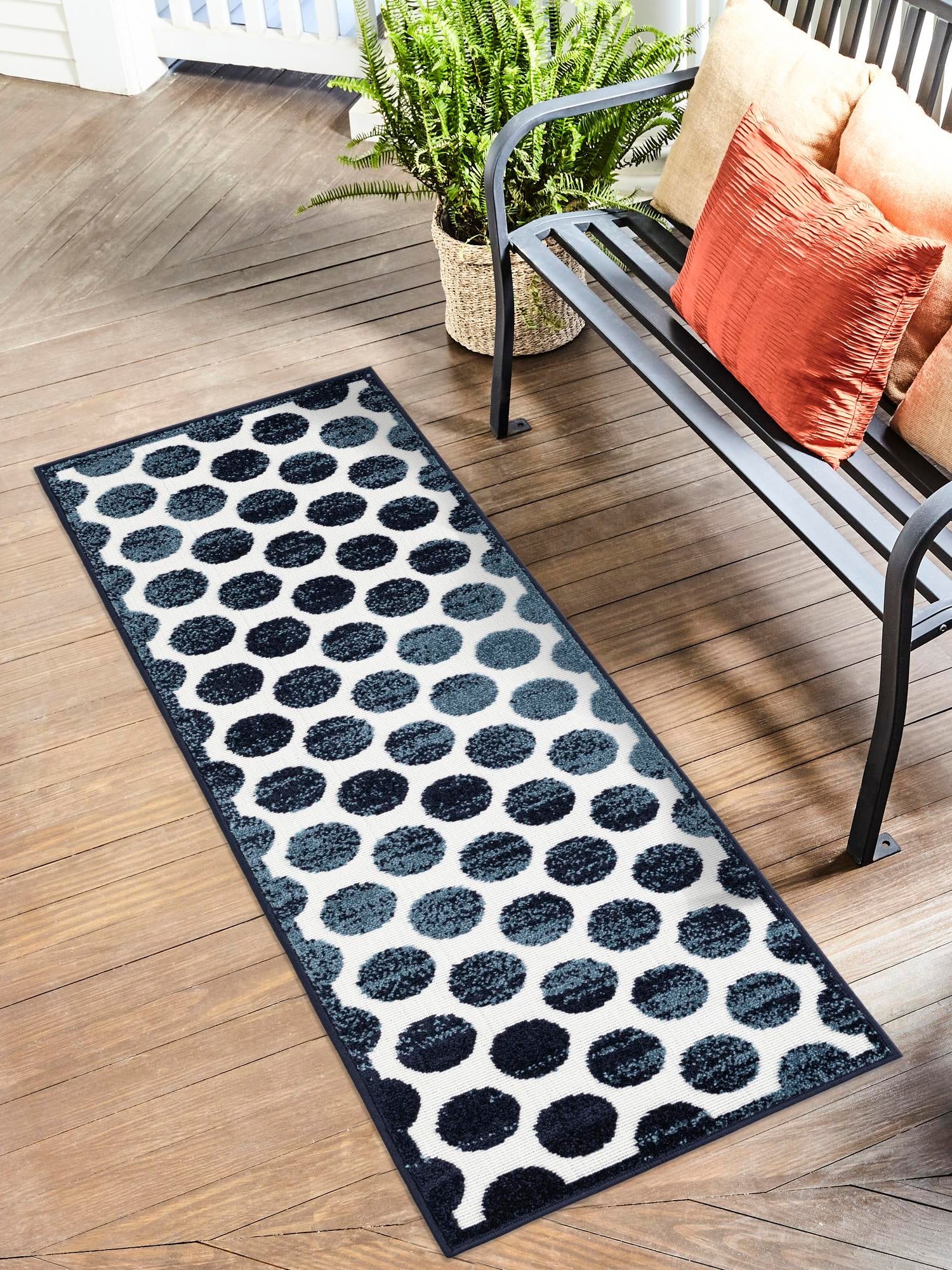 Navy Blue 2' 7 x 12' Sabrina Soto Outdoor Runner Area Rug Weather Resistant for Patio, Deck, Terrace, Balcony, Porch Durable Carpet for Exterior Home Design for Sale at Rug Engine