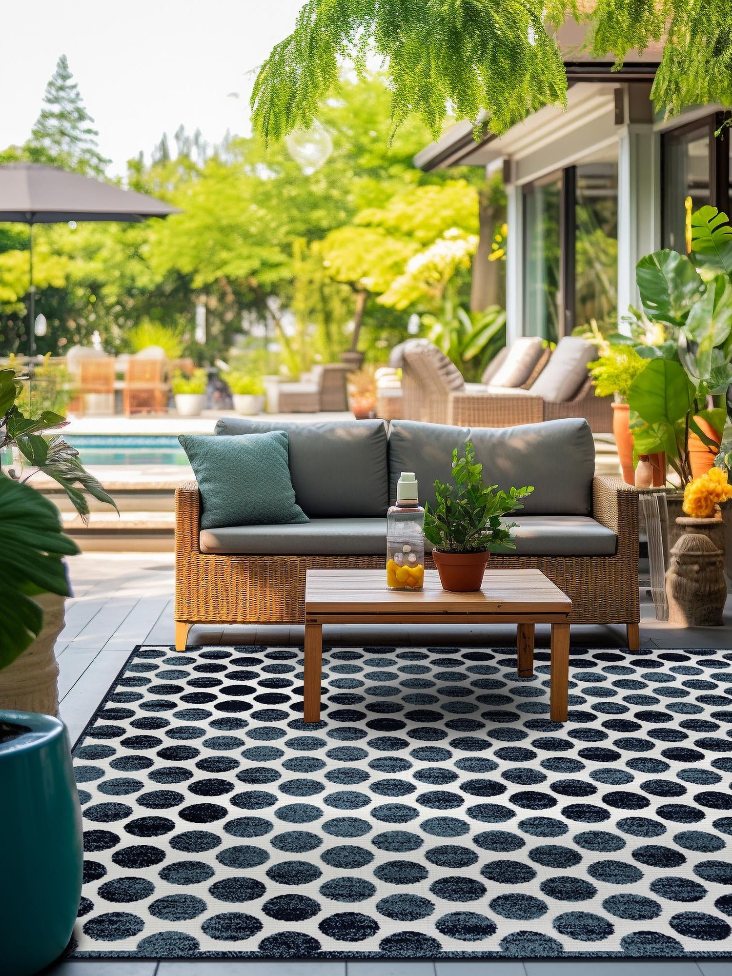 Navy Blue 7' 10 x 7' 10 Sabrina Soto Outdoor Square Area Rug Weather Resistant for Patio, Deck, Terrace, Balcony, Porch Durable Carpet for Exterior Home Design for Sale at Rug Engine