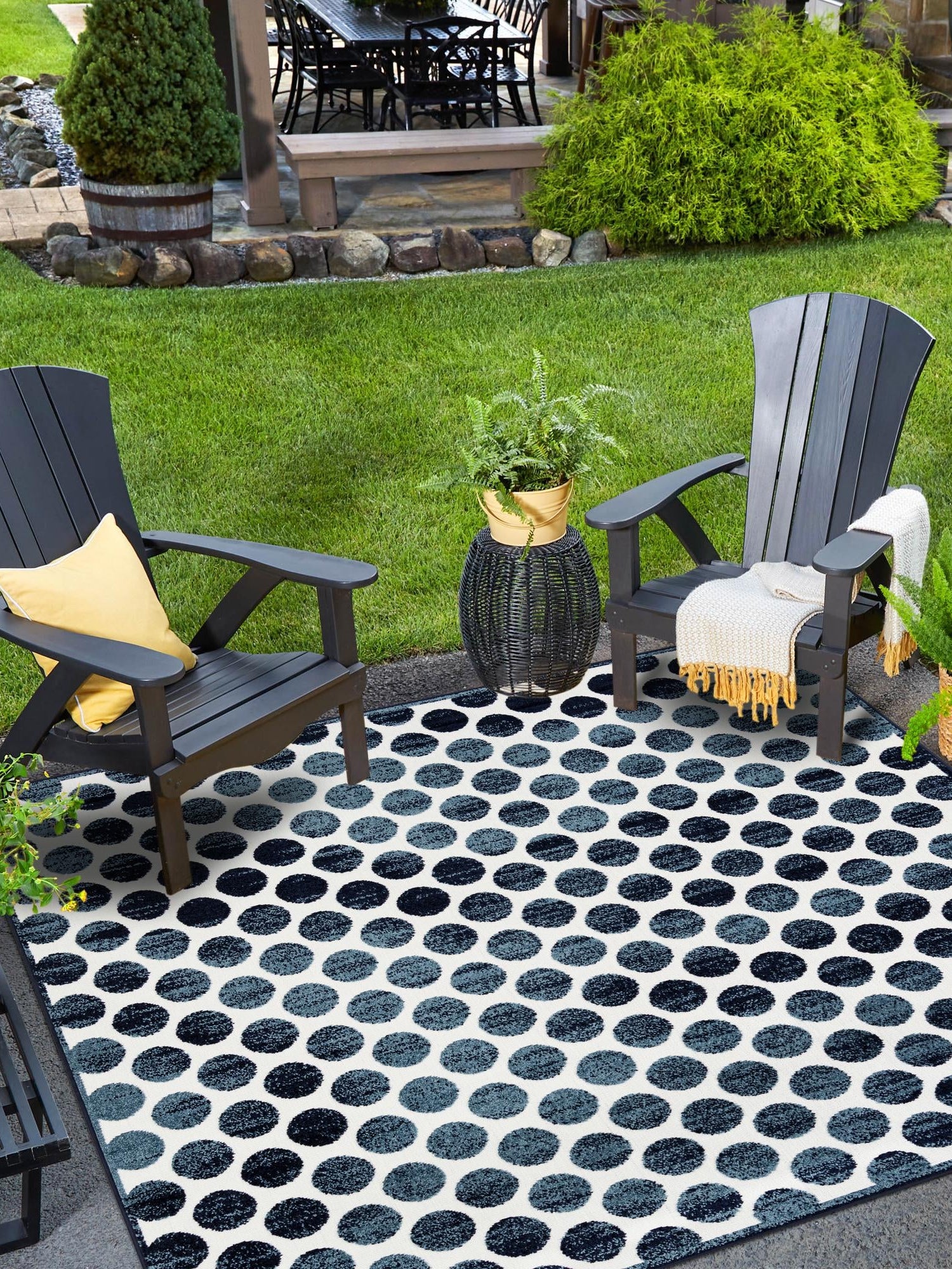 Navy Blue 7' 10 x 7' 10 Sabrina Soto Outdoor Square Area Rug Weather Resistant for Patio, Deck, Terrace, Balcony, Porch Durable Carpet for Exterior Home Design for Sale at Rug Engine