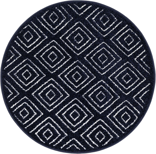 Navy Blue 3' 1 x 3' 1 Sabrina Soto Outdoor Round Area Rug Weather Resistant for Patio, Deck, Terrace, Balcony, Porch Durable Carpet for Exterior Home Design for Sale at Rug Engine