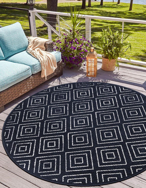 Navy Blue 5' 1 x 5' 1 Sabrina Soto Outdoor Round Area Rug Weather Resistant for Patio, Deck, Terrace, Balcony, Porch Durable Carpet for Exterior Home Design for Sale at Rug Engine