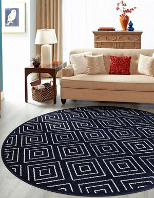 Navy Blue 10' x 10' Sabrina Soto Outdoor Round Area Rug Weather Resistant for Patio, Deck, Terrace, Balcony, Porch Durable Carpet for Exterior Home Design for Sale at Rug Engine