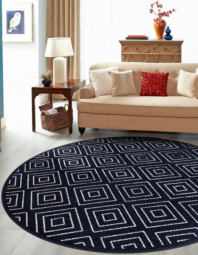 Navy Blue 10' x 10' Sabrina Soto Outdoor Round Area Rug Weather Resistant for Patio, Deck, Terrace, Balcony, Porch Durable Carpet for Exterior Home Design for Sale at Rug Engine