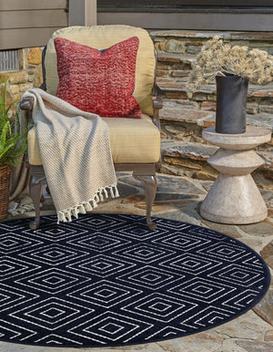 Navy Blue 10' x 10' Sabrina Soto Outdoor Round Area Rug Weather Resistant for Patio, Deck, Terrace, Balcony, Porch Durable Carpet for Exterior Home Design for Sale at Rug Engine