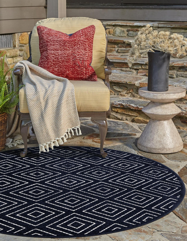 Navy Blue 10' x 10' Sabrina Soto Outdoor Round Area Rug Weather Resistant for Patio, Deck, Terrace, Balcony, Porch Durable Carpet for Exterior Home Design for Sale at Rug Engine