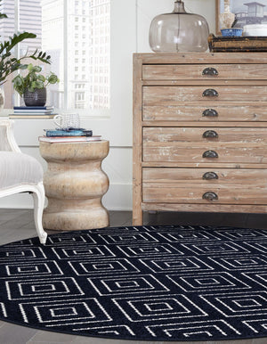 Navy Blue 3' 1 x 3' 1 Sabrina Soto Outdoor Round Area Rug Weather Resistant for Patio, Deck, Terrace, Balcony, Porch Durable Carpet for Exterior Home Design for Sale at Rug Engine