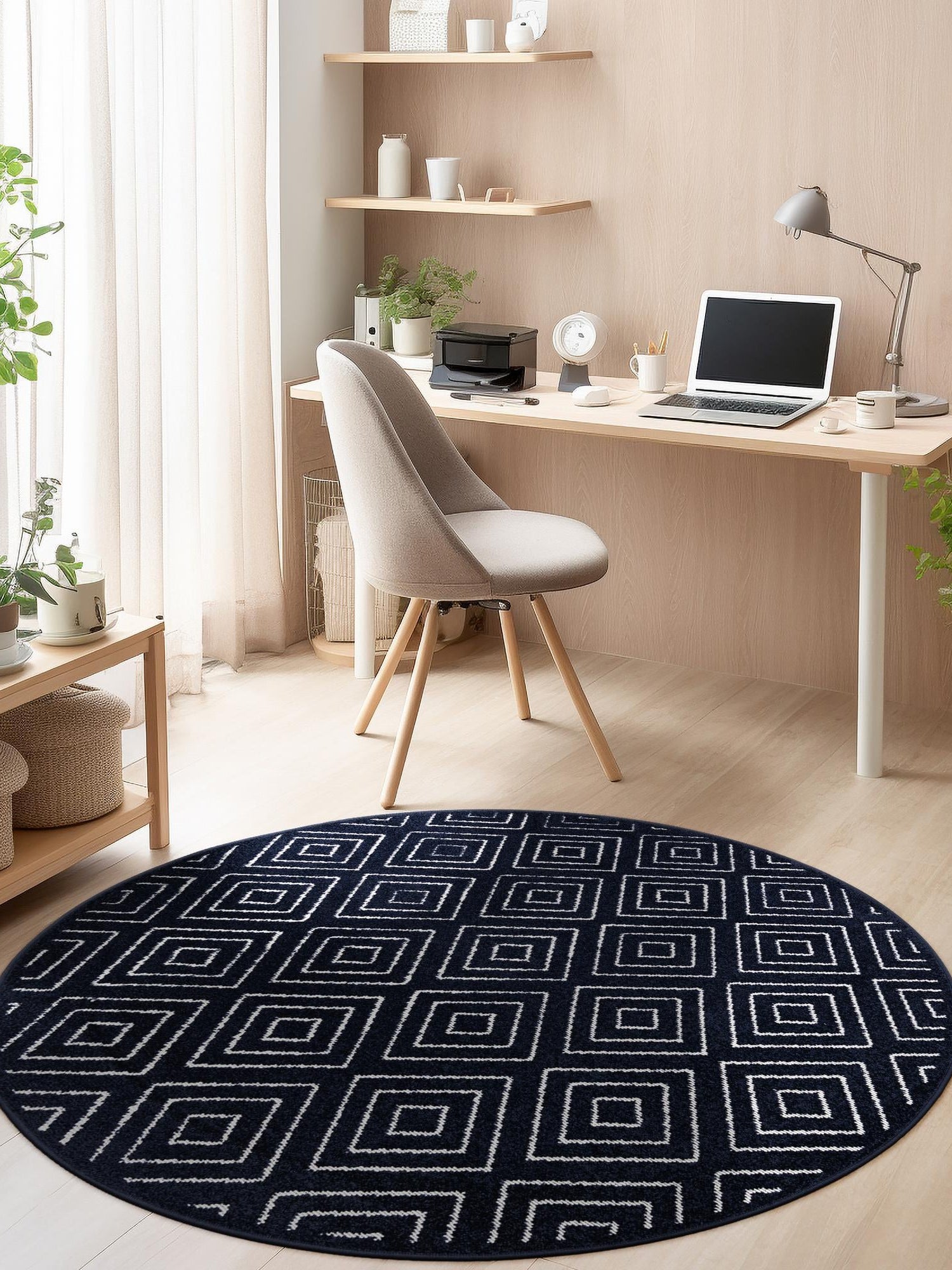 Navy Blue 5' 1 x 5' 1 Sabrina Soto Outdoor Round Area Rug Weather Resistant for Patio, Deck, Terrace, Balcony, Porch Durable Carpet for Exterior Home Design for Sale at Rug Engine