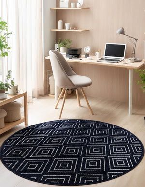 Navy Blue 3' 1 x 3' 1 Sabrina Soto Outdoor Round Area Rug Weather Resistant for Patio, Deck, Terrace, Balcony, Porch Durable Carpet for Exterior Home Design for Sale at Rug Engine