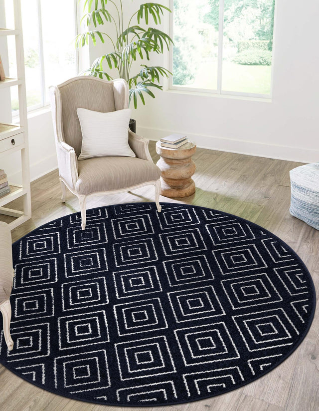 Navy Blue 3' 1 x 3' 1 Sabrina Soto Outdoor Round Area Rug Weather Resistant for Patio, Deck, Terrace, Balcony, Porch Durable Carpet for Exterior Home Design for Sale at Rug Engine