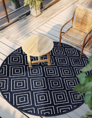 Navy Blue 10' x 10' Sabrina Soto Outdoor Round Area Rug Weather Resistant for Patio, Deck, Terrace, Balcony, Porch Durable Carpet for Exterior Home Design for Sale at Rug Engine